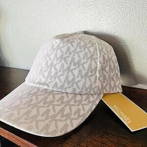 Michael Kors MK Logo Baseball Cap Beige Monogram Adjustable Hat Unisex NWT